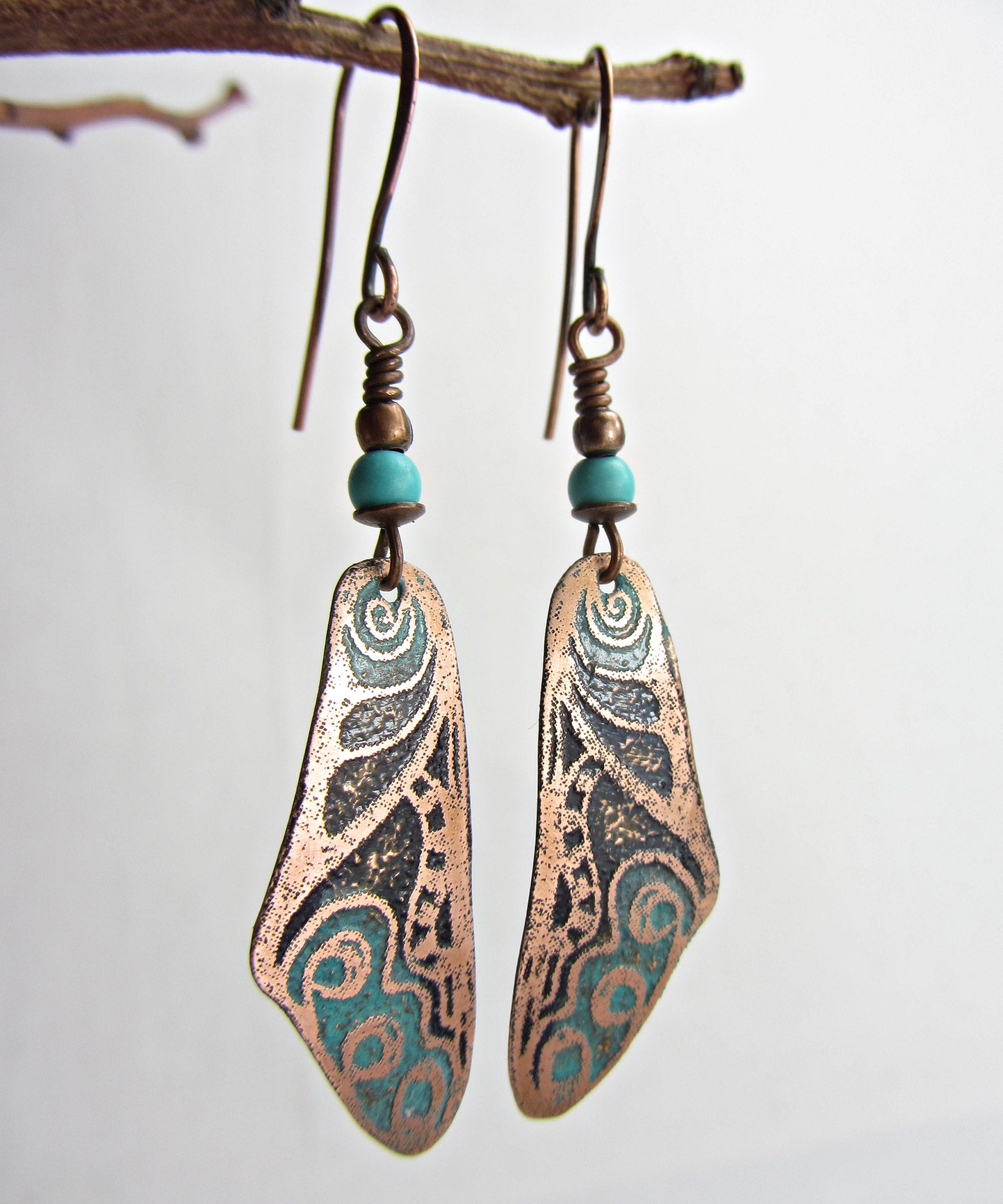 Blue Wings Earrings Handmade Copper Jewelry Patinated Copper - Etsy