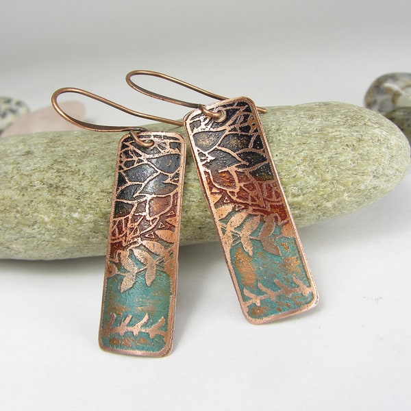 Handmade Copper Elegant Earrings, Gift for Her, Floral Earrings, Gift for Mom, Copper Handmade Jewelry, Copper Anniversary Gift