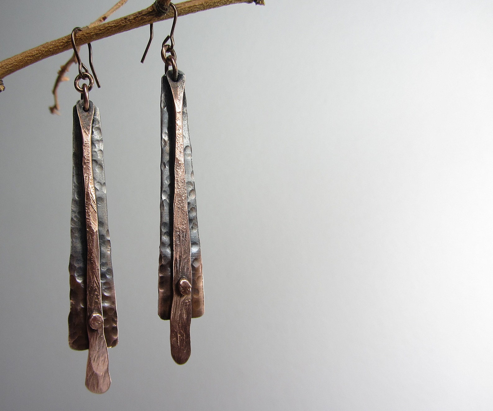 Handmade Earrings Hammered Copper Long Earrings Handmade Etsy