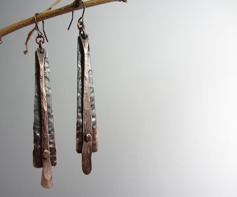 Long Metal Earrings Handmade Long Dagle Earrings Long Hammered Copper Earrings Copper Jewelry Handmade Handmade Boho Earrings Dangle