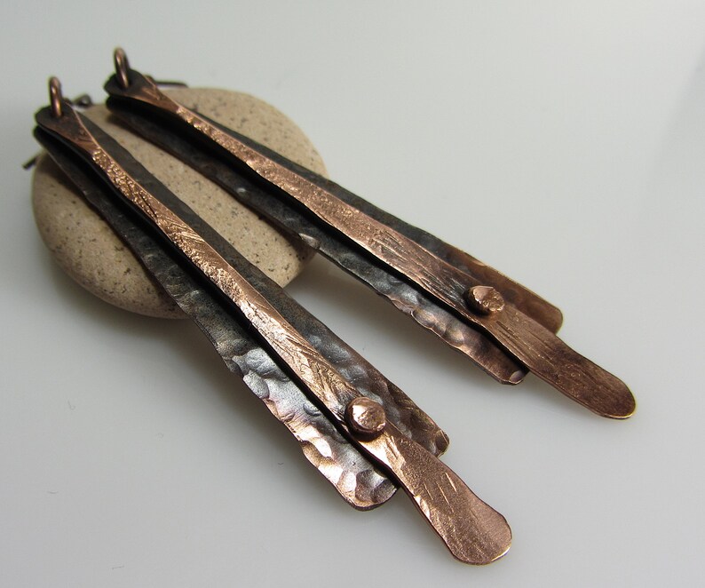 Long Metal Earrings Handmade Long Dagle Earrings Long Hammered Copper Earrings Copper Jewelry Handmade Handmade Boho Earrings Dangle