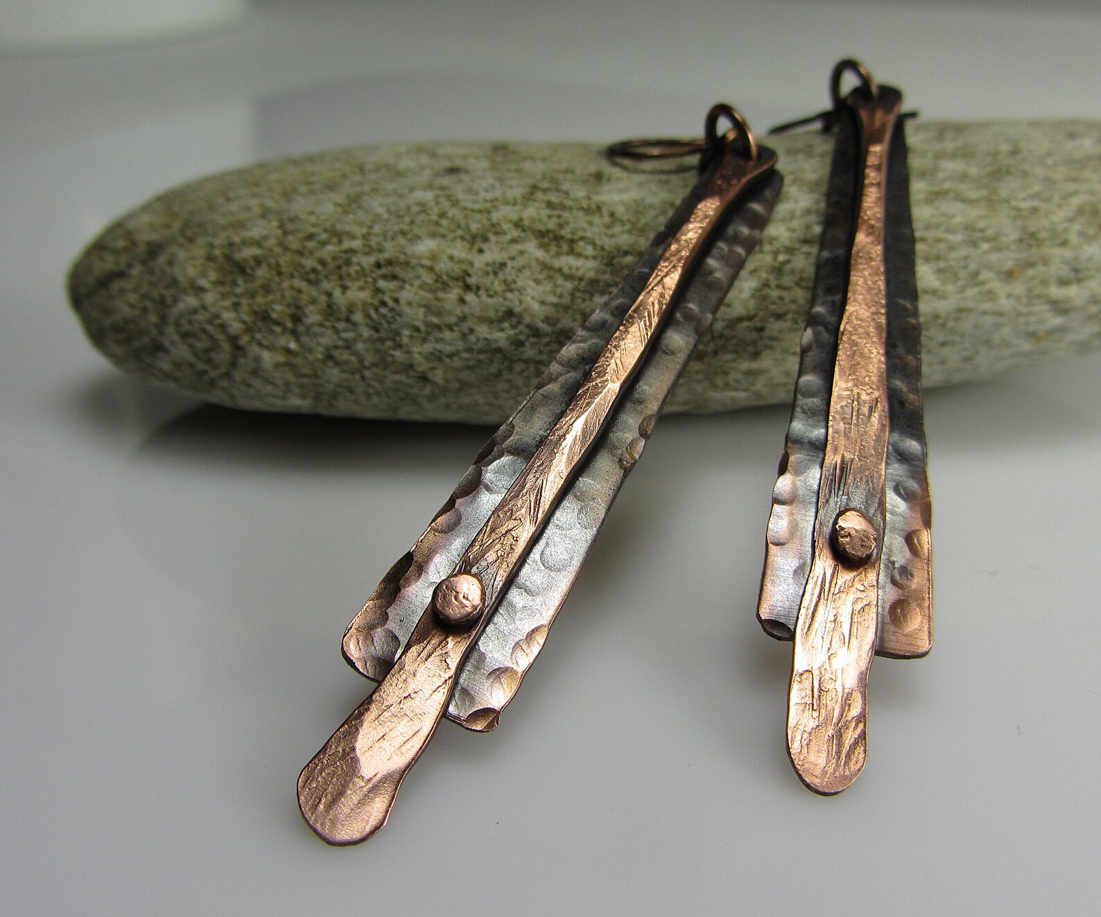 Handmade Earrings Hammered Copper Long Earrings Handmade Etsy