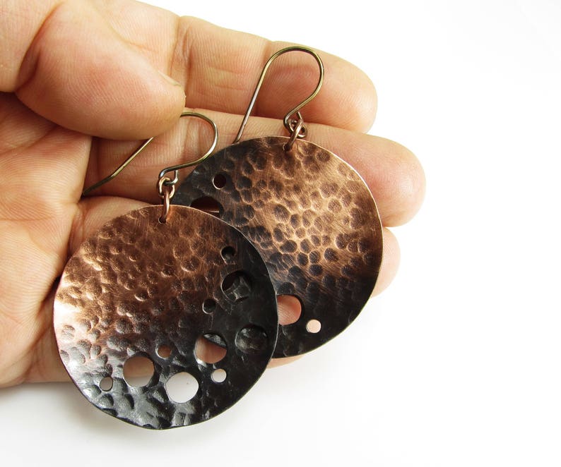 Dangle Earrings Handmade Long Metal Earrings Black Black Earrings Dangle,Copper Jewelry Handmade Hammered Copper Earrings