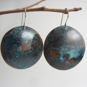 Turquoise Earrings, Copper Jewelry, Circle Dangle Earrings, Anniversary Gift, Blue Turquoise Patina, Bohemian Disk Earrings, Boho