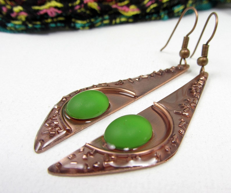 Long Handmade Dangle Earrings Copper Anniversary Gift Elegant Earrings Original Gifts for Women