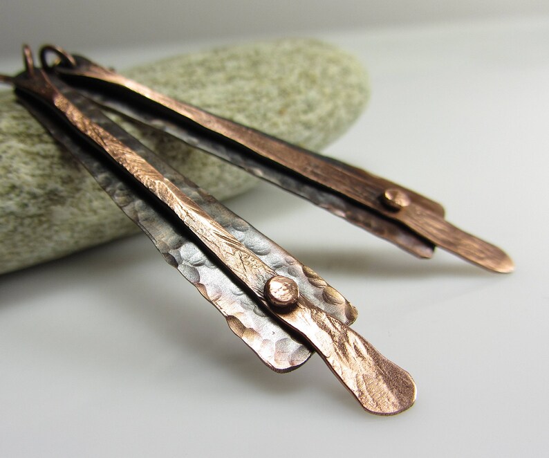 Long Metal Earrings Handmade Long Dagle Earrings Long Hammered Copper Earrings Copper Jewelry Handmade Handmade Boho Earrings Dangle