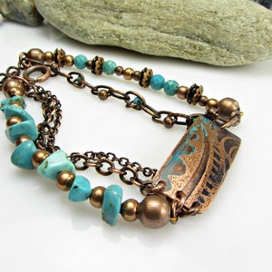 Turquoise Bracelet for Women, Boho Bracelet Beads Turquoise, Copper Jewelry Handmade, Gift for Mom, Bohemian, Natural