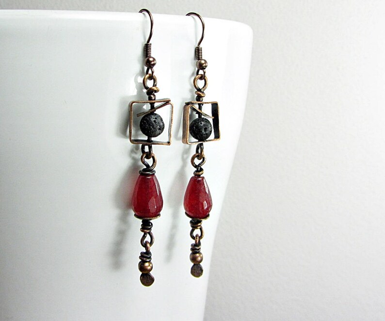 Красные серьги Dangle Бохо Серьги Длинные Медные серьги 0 — изображение