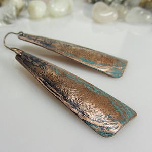 Long Hammered Copper Earrings, Boho Earrings Dangle, Copper Anniversary ...