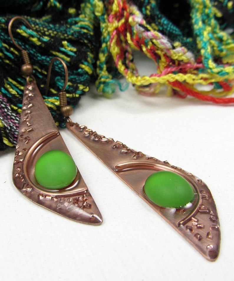 Long Handmade Dangle Earrings Copper Anniversary Gift Elegant Earrings Original Gifts for Women