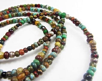 3 in 1, Extra Long Neklace, Czech Glass Beads, Long Beaded Necklace, 2Row Necklace, 5Row Bracelet, Gift for Women, Boho Jewelry, Bohemian