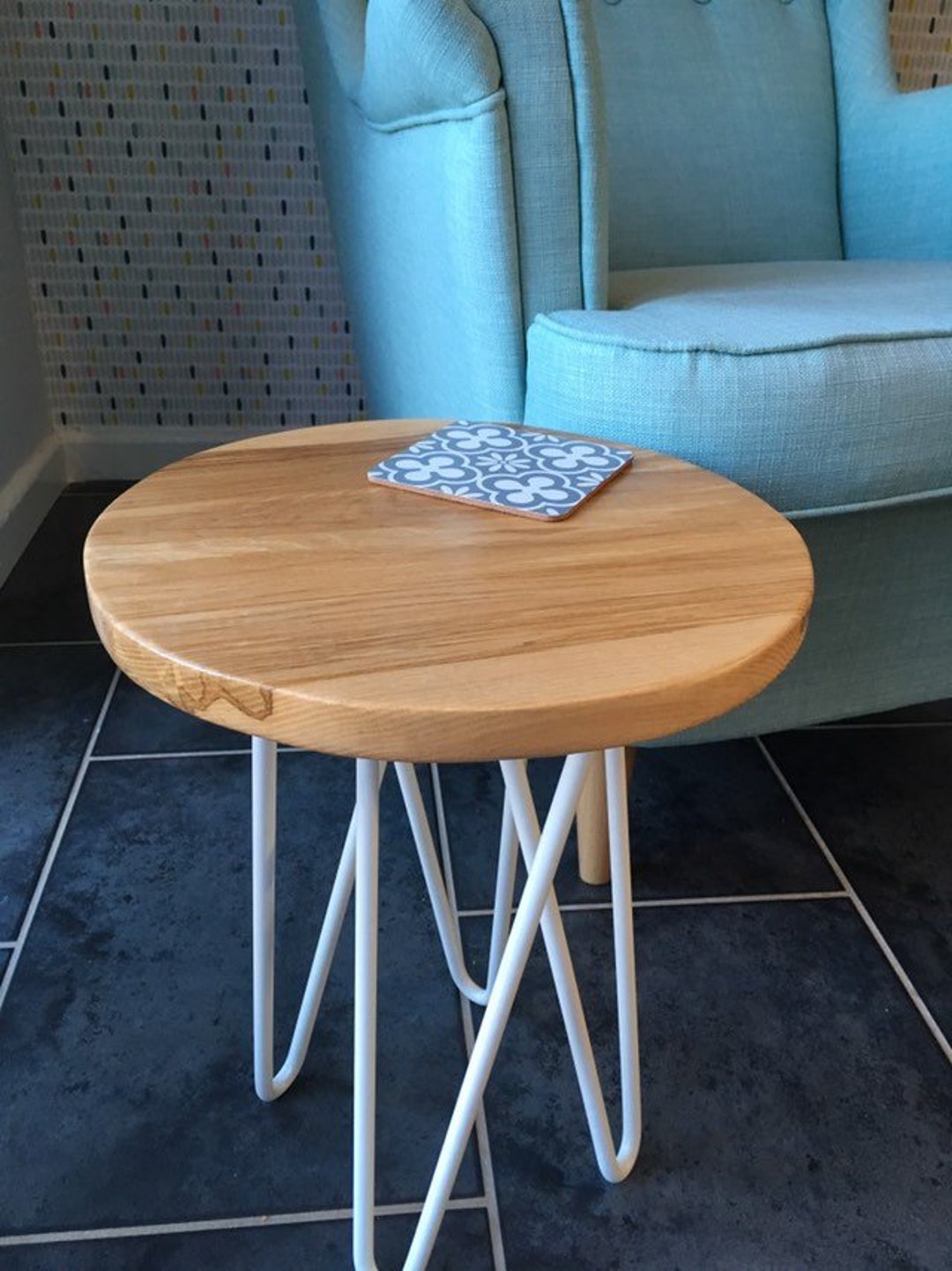 Item Sold English Ash Coffee side lamp Table. Round Wooden Top