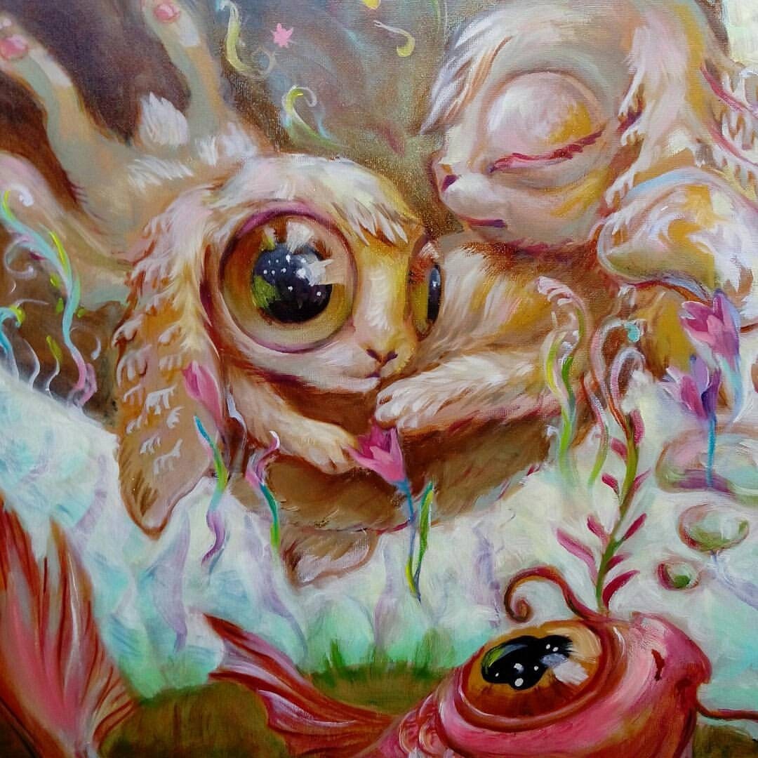 spirit animal dark surrealism moon bunny rabbit Easter gift spring nature fantasy art gift for her Mini framed print home decor
