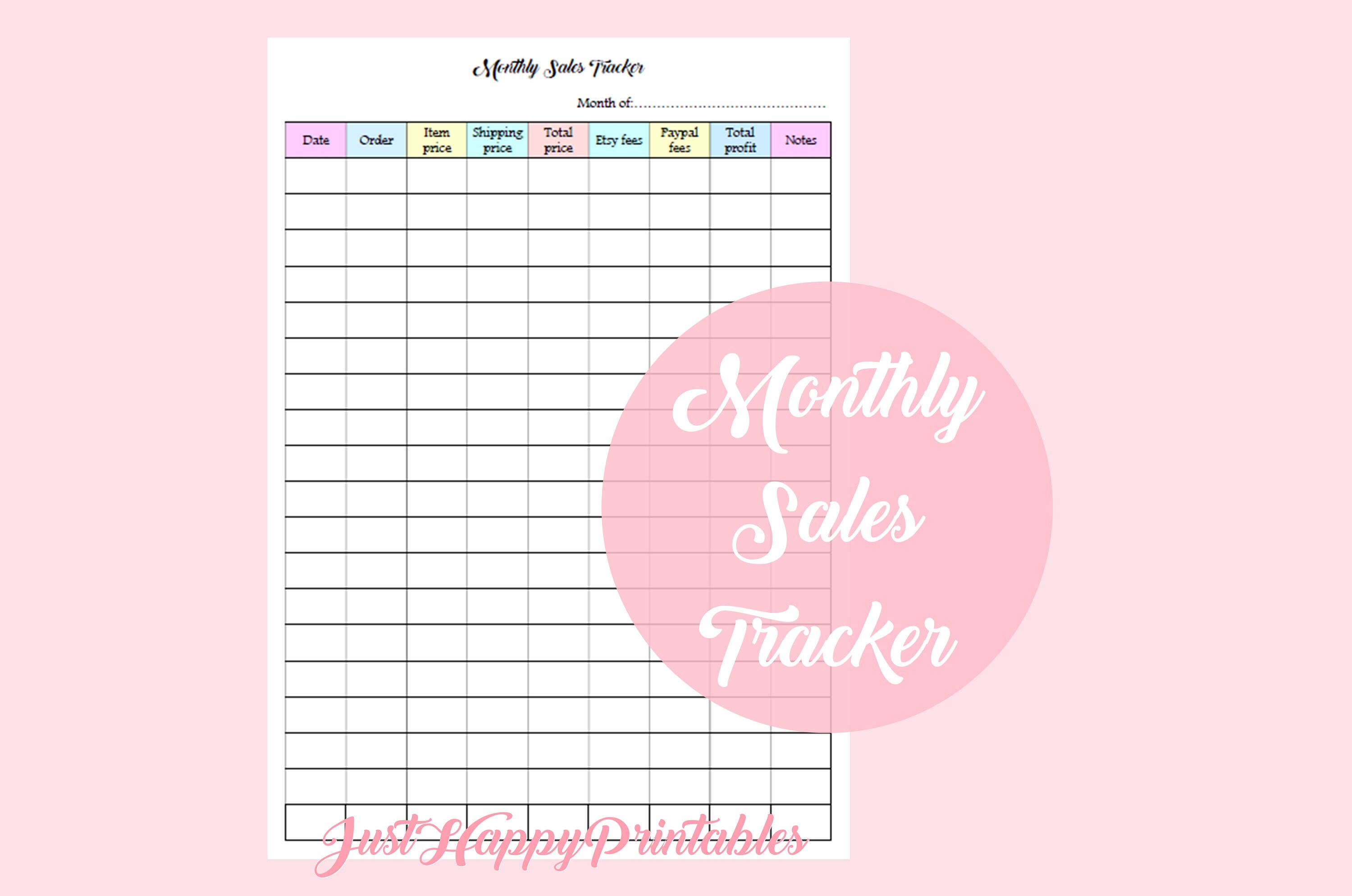 printable sales tracker monthly sales tracker business etsy