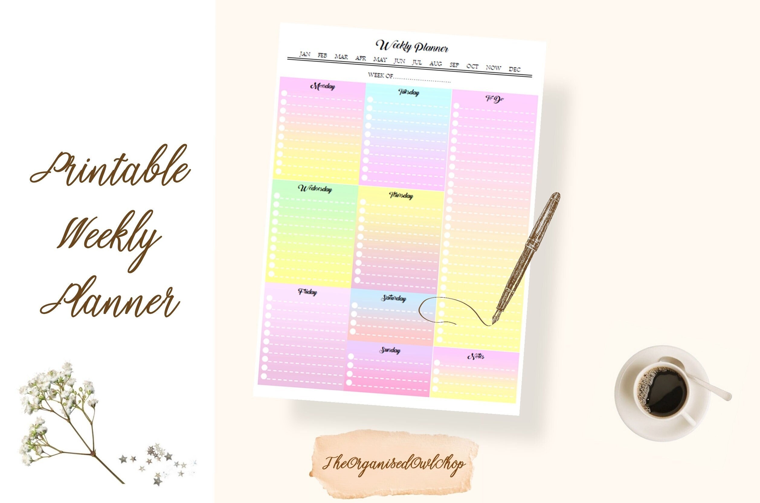 editable printable planner weekly planner digital planner etsy