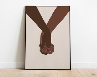 Hand Holding Art Print, Relationship Goals Art Print, Abstract Boho Art Print, Black Love Print, Black Africans Holding Hands Art