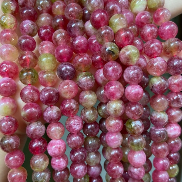 Watermelon Tourmaline Coloured stone Smooth Round Beads,6mm,8mm,10mm 15 inches per Strands