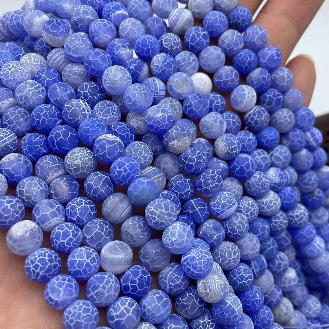 Approx. 14 Strand 8mm Faceted Fire Crackle Agate (Dyed/Heated) Round  Beads, Blue
