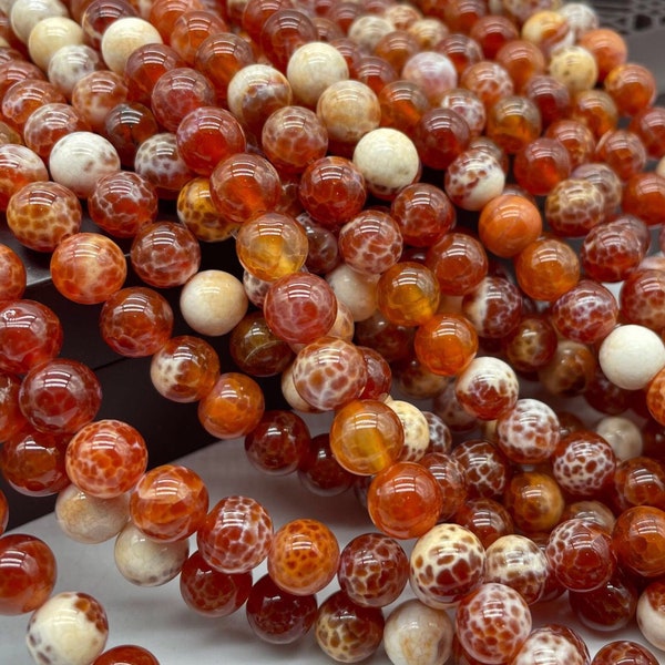 Red fire agate smooth round beads,6-10mm,15 Inches one strand