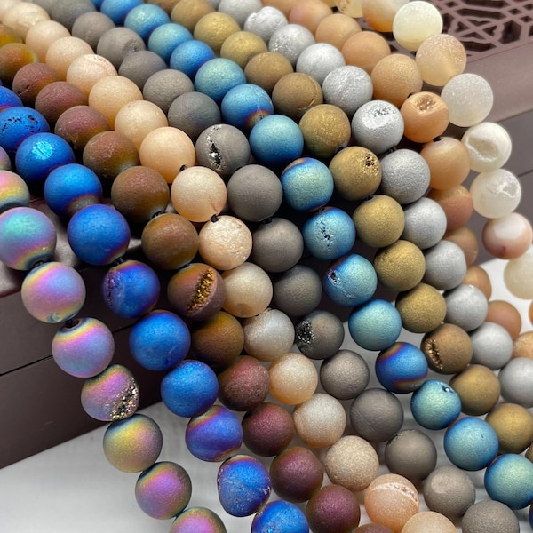 9 Colors Titanium Coated Druzy Crystal Agate round Beads 6mm 8mm 10mm 12mm  ,15 inches per strands