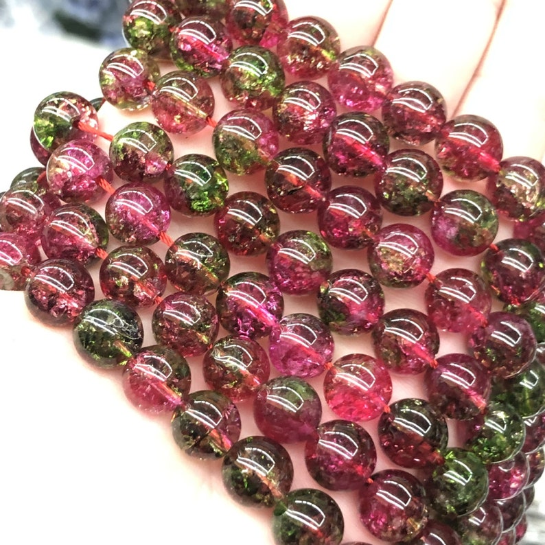 Watermelon Tourmaline Popcorn Quartz Smooth Round Beads 6mm Etsy
