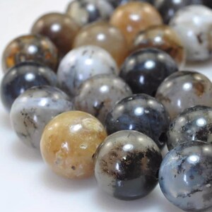 Natürliche schwarze Moos peruanische Opalperlen 8 mm, glatte runde lose Steinperlen, 15 Zoll voller Strang.