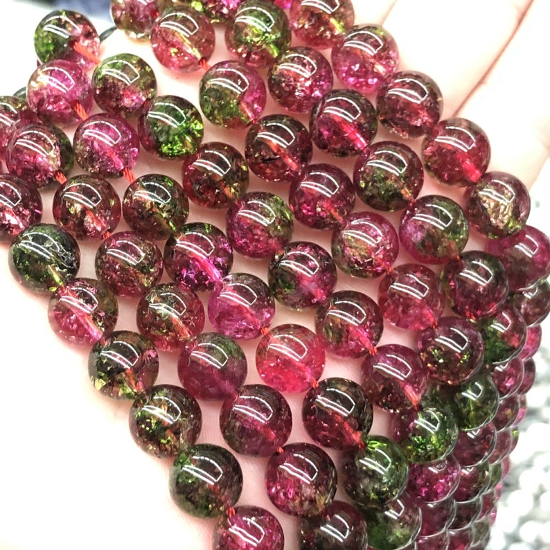 Watermelon Tourmaline Popcorn Quartz Smooth Round Beads 6mm Etsy