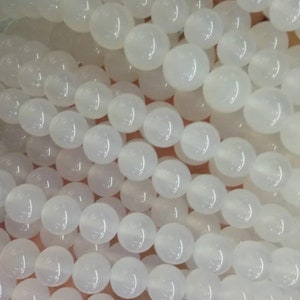 Natural White agate Smooth Round Beads 4mm,6mm,8mm,10mm,12mm ,15 inches.