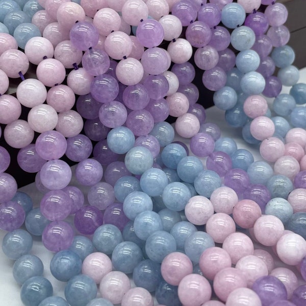 Morganite Colored Quartz Stone beads,Blue Aquamarine Pink Rose Quartz Violet Purple Amethyst Quartz beads, 6-10mm,15 inch strand