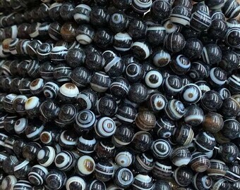 15 inch Full Strand. Natural Black Eyes Agate Round Beads,6mm,8mm,10mm,12mm,14mm,16mm,18mm,20mm