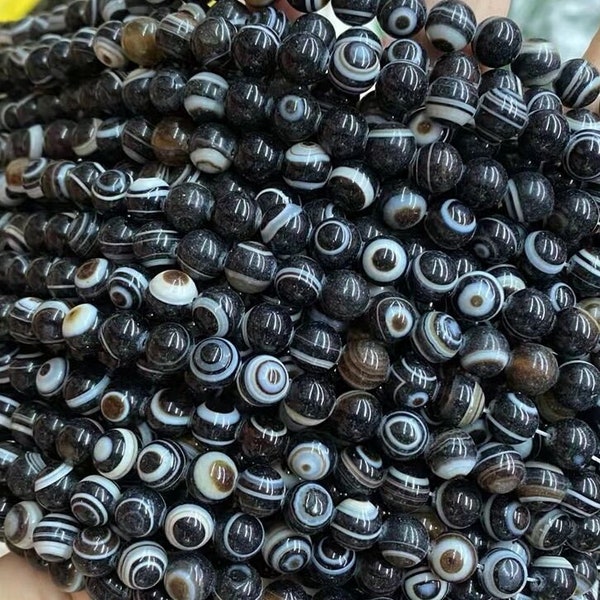 Natural Black Eyes Agate Round Beads,6mm,8mm,10mm,12mm,14mm,16mm,18mm,20mm ,15 inch Full Strand.