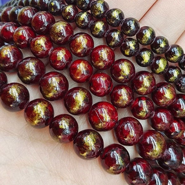 Wine red gold jade smooth round beads,jade wine red golden loose round beads,4-12mm,mountain jade round beads,15 inch