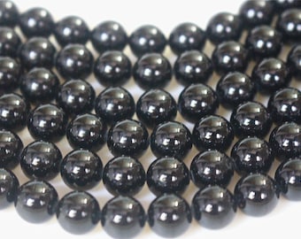 Natural Black Tourmaline Smooth Round Beads,6mm,8mm,10mm,12mm ,15 inches per Strands