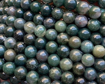 Natural Moss Agate Smooth Round Beads 4-12mm ,15 inches