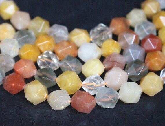 NATURAL RUTILATED QUARTZ ROUND 14mm FACETED BEADS 15" STRAND NATURAL RUTILATED QUARTZ ROUND 14mm FACETED BEADS 15" STRAND