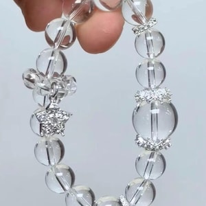 Natural Rock Quartz Crystal Beaded Stretch Bracelet,handmade jewelry gift,unique gifts,healing stone
