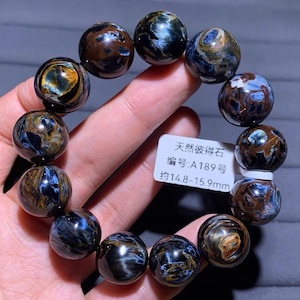 15mm Natural Blue Pietersite Beaded Stretch Bracelet,handmade jewelry gift,unique gifts,healing stone