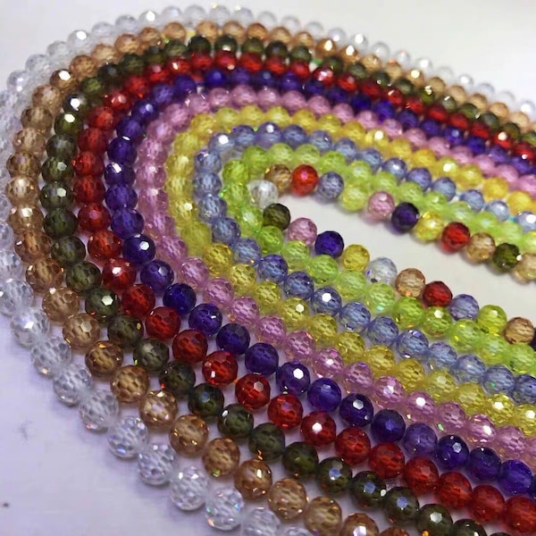 Genuine Zircon Faceted Tiny Spacer beads 2mm 3mm 4mm 6mm Round Beads ,Micro Faceted Zircon White Pink Yellow Green Purple Beads,15 inches