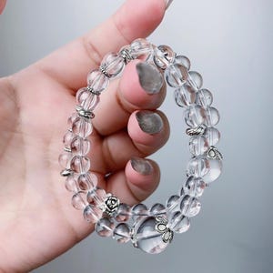 Natural Rock Quartz Crystal Beaded Stretch Bracelet,handmade jewelry gift,unique gifts,healing stone