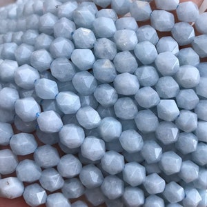 Natural aquamarine Faceted Star cut nugget gemstone beads,6-10mm, 15 inch per strands.