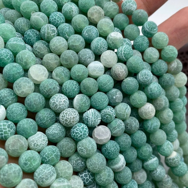 Natural Green Weathered Crackled Agate Frosted Round Loose Beads,6mm 8mm 10mm 12mm,gemstone beads,15 Inches Full Strand
