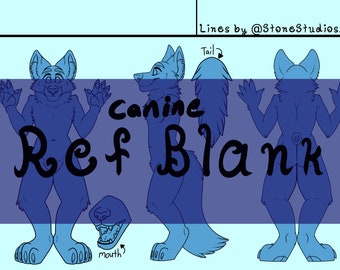 Furry Canine Blank OC Ref Sheet | furry animal anthro cute emotes kawaii oc coloring file