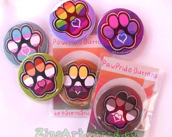 PawPrint LGBTQIA+ Flag 2 inch Pinback Buttons Large | furry animal anthro paw cute pride