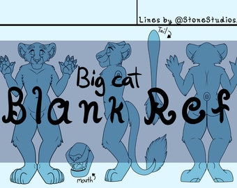 Furry Big Cat OC Blank Ref Sheet | coloring lines ink character kitty feline cute kawaii