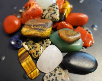 5oz Mixed Tumbled Natural Gemstones | rocks polished semi precious quartz tiger eye jasper agate random crystals