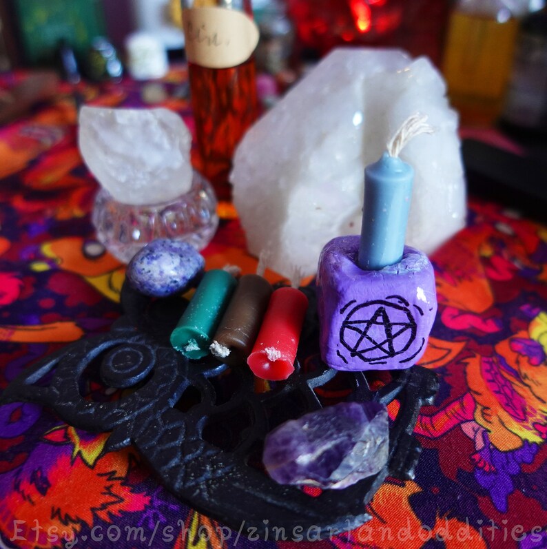 Mini Wiccan Colored Candle Set handmade cute blue red brown green witchcraft spells image 1