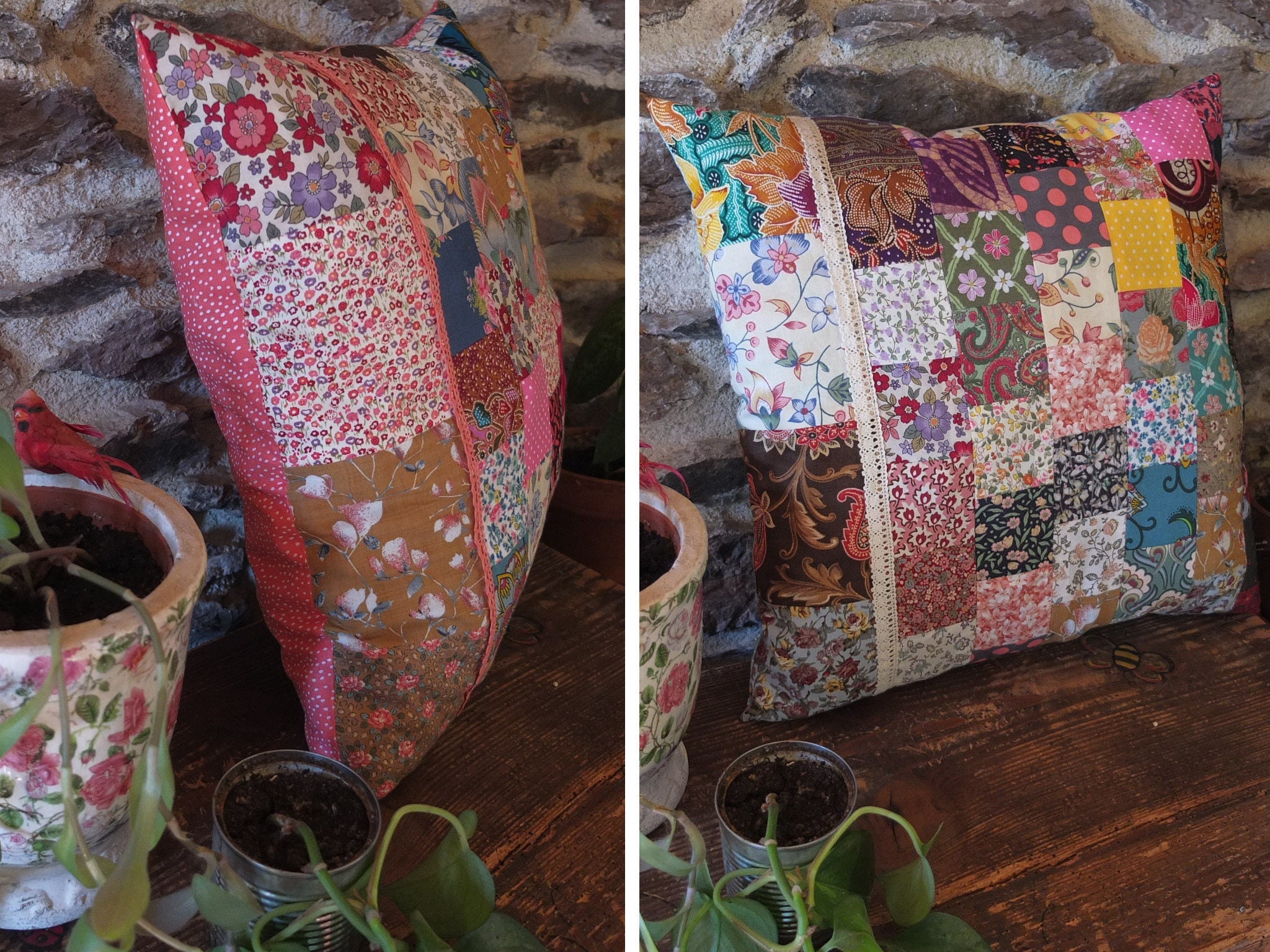 Coussins Patchwork, Carrés, Pièces Uniques 41 X cm