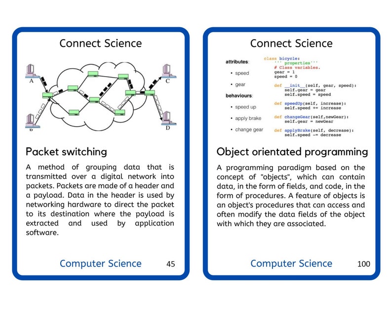 Computer Science Printable Learning / Revision Cards 111 Card Deck With