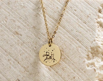 Little Prince Necklace: Engraved Stainless Steel Pendant, Custom Back