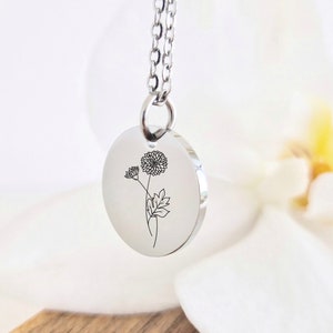 Birth flower necklace, Flower necklace, gift for friend, Necklace by birth flower, Birth flower necklace CUSTOM BACK engraving option image 1